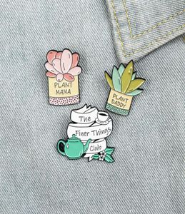 Dibujos animados creativos personajes lindos plantas alfileres esmaltados tetera verde rosa papá mamá broches de cactus regalo para un amigo alfileres de solapa ropa 3602216