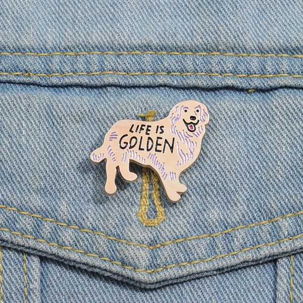 Épingles en émail pour chien doré, dessin animé créatif, Animal mignon, chiot, Badge à revers, broches décoratives à la mode, accessoires, cadeau pour amis