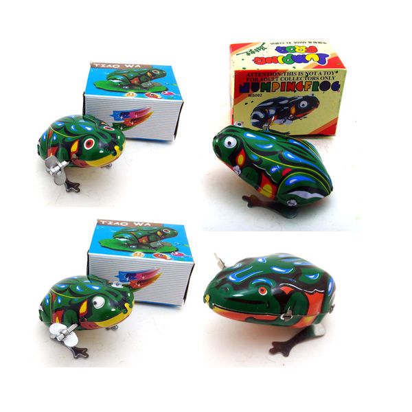 Creative Cartoon Winding-upTin Toys, Grenouille en fer-blanc mécanique, Ornement nostalgique, pour les cadeaux d'anniversaire de fête d'enfant, Collecte, Décoration de la maison