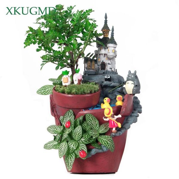 Pot de jardin en résine en forme de maison de château créatif, nouvelle nouveauté, plante de bonsaï, pot de fleur pour jardinière de maison rurale, décoration de bureau Y2228