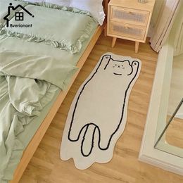 Alfombra de dibujos animados nórdicos de gato creativo para dormitorio Área de cabecera antideslizante Linda placa suave Mat de la sala de estar Decoración de la mesa 220301