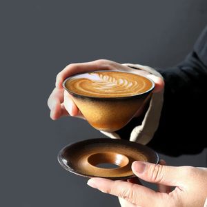 Ensemble créatif de tasses à café et soucoupes en céramique, tasse à Latte, tasse à thé en poterie, tasses à thé de l'après-midi en porcelaine, lait du petit déjeuner 240328