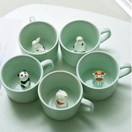 Tazza da caffè in ceramica creativa Latte 3D con animale Simpatico cartone animato Panda Coniglio Tee Tazza Celadon resistente al calore