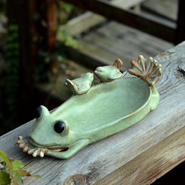 grenouille en céramique créative bonbons aux fruits secs assiette à dessert porte-savon artisanat décor à la maison décoration de mariage figurines d'animaux vase à oiseaux