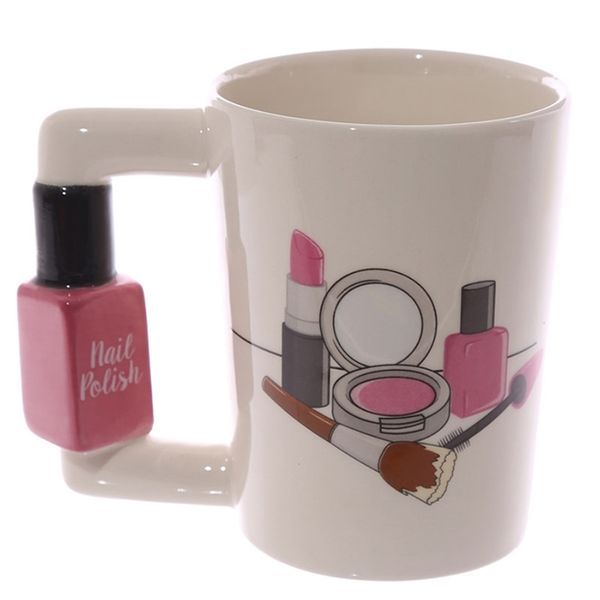 Tasses en céramique créatives fille outils kit de beauté spéciaux vernis à ongles poignée thé tasse à café tasse tasses personnalisées pour femmes cadeau 210804