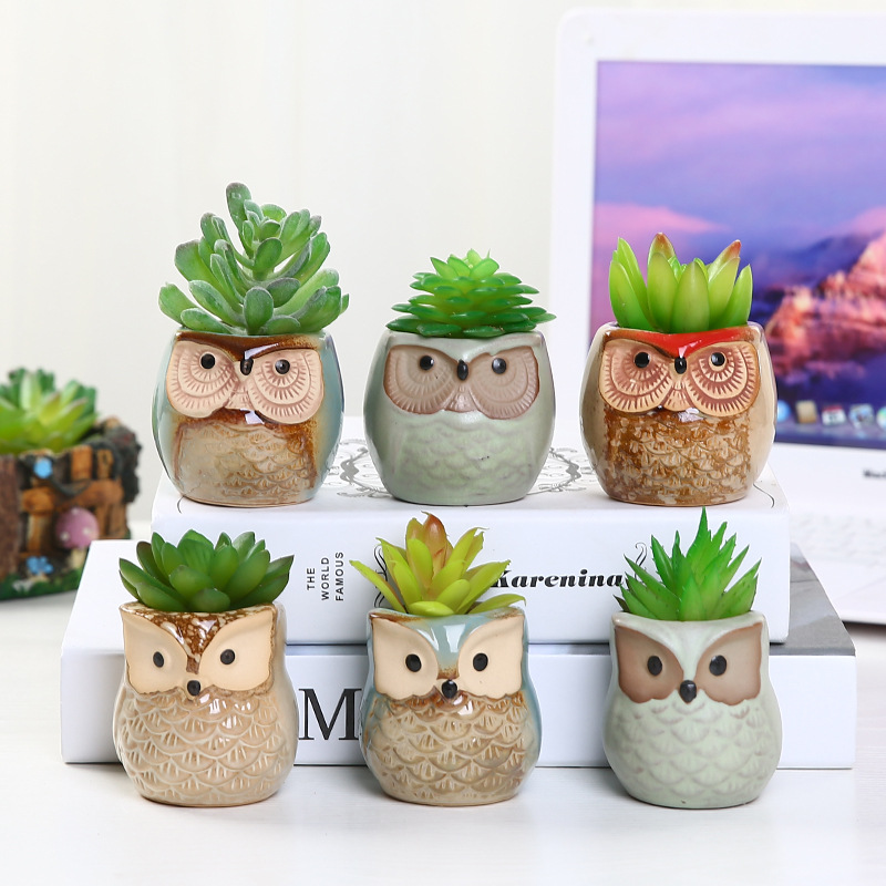 Creative Ceramic Owl Shape Pote de flores Decorações de jardim Novo Plantador de cerâmica Desk Pot Flower Design fofo Plantador suculento Pote JXW321