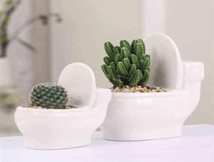 Creatieve Keramische Toilet Bloempot DIY Ontwerp Planter voor Vetplanten Planten Tuinieren Kleine Bloempot Home Office Decor H2204239024216