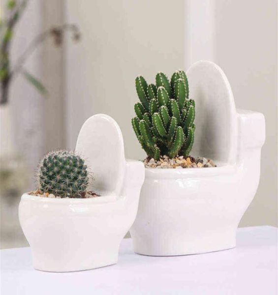 Créative Ceramic Toilet Flower Pot DIY Design Planter pour plantes succulentes Jardinage Small Flowerpot Office Home Office Decor H2204237230083