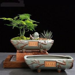 Creatieve Keramische vintage Bloempot Eenvoudige Vetplant Container Groene Plantenbakken Bonsai Potten Bloempot Woondecoratie 240311