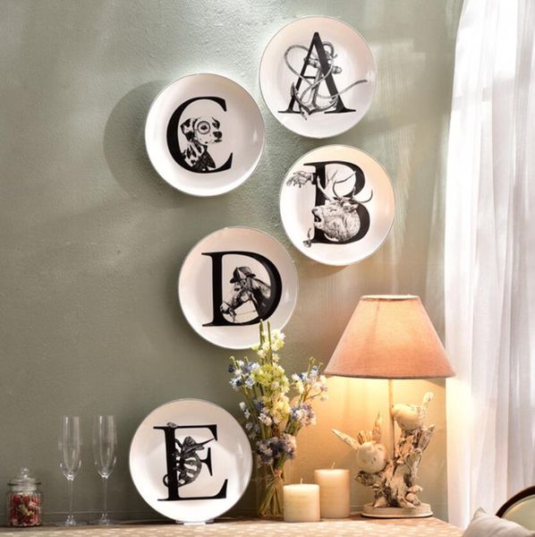 Creativa pared de cerámica letras animales placa decorativa platos de pared decoración para el hogar sala de arte decoración de la boda de porcelana estatuilla