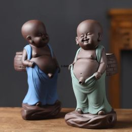 Cerámica creativa Tea Pets Purple Clay Little Monk Figuras Baby Boy Pee Crafts puede decorar el escritorio o regalar niños