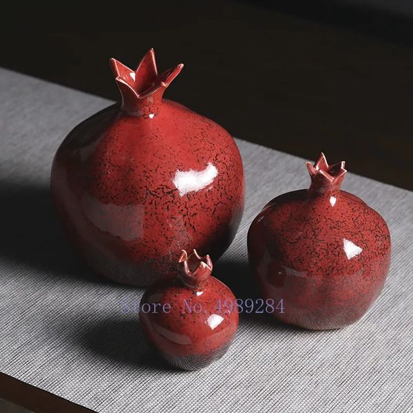 Vase en céramique créative grenade rouge accessoires d'arrangement de fleurs vase à fleurs ornements décoratifs décoration de maison moderne 240105
