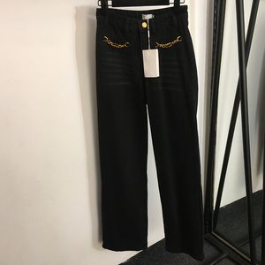 Pantalon de créateur de chaîne créative pantalon en Denim taille haute pantalon Hip Hop noir pantalon Long de marque pour femme