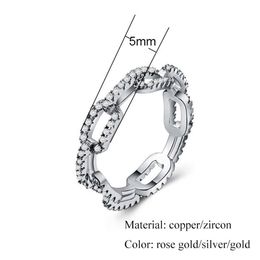 Anel de zircônia feminino com corrente criativa, anel banhado a prata, ouro rosa, cobre, strass, joia de casamento popular259x