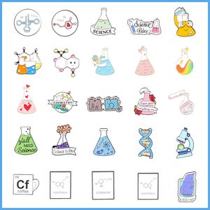 Chimie créative bécher moléculaire équation métal émail broche dessin animé Microscope amour Tube à essai bouteille Badge broche bijoux