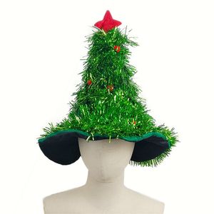 Arbre créatif rouge argent vert pour enfants, avec casquette étoile, chapeau de père noël pour la décoration, accessoires de fête de noël