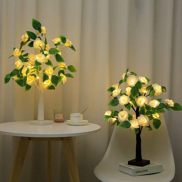 Décoration de noël créative lampe de table artificielle Rose fleur arbre maison chambre ornement pour fête de vacances cadeaux d'anniversaire