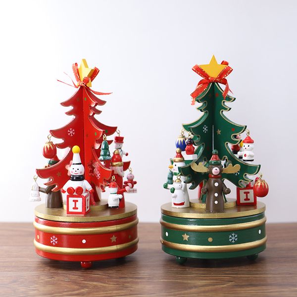Decoraciones navideñas creativas, árbol de madera shishikui, adornos/regalos de caja de música antigua. Juguete delirante llevado