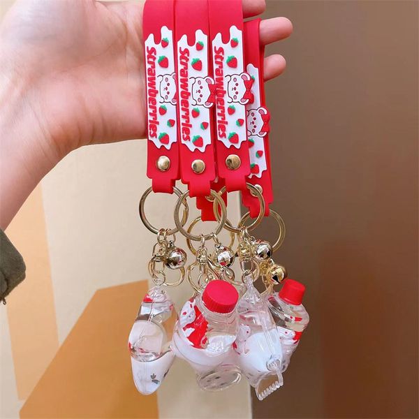 Pendentif de noël créatif fraise ours lait tasse à thé liquide porte-clés mignon huile de sable mouvant flottant agneau poupée sac voiture porte-clés