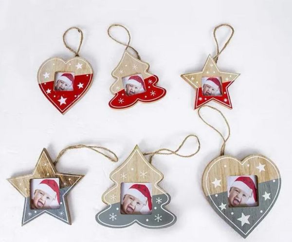 Creative Christmas Photo Frame Ornements En Bois Cadres Photo Coeur Star Tree Designs Pendentifs Suspendus Pour La Décoration Intérieure JN16