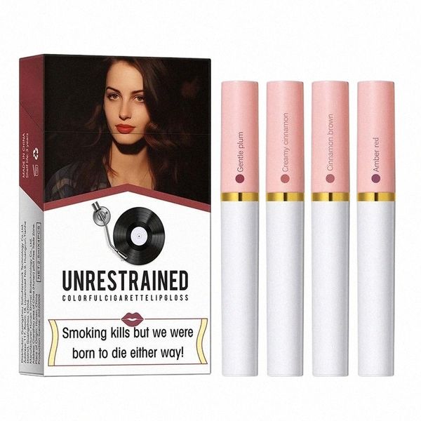 Juego de lápiz labial creativo para cigarrillos, 4 colores, brillo labial mate, esmalte de labios duradero, tubo de lápiz labial resistente al agua, tinte labial rojo desnudo, Makep s7UQ #