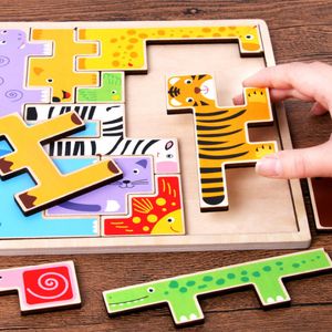 Puzzle 3D coloré et créatif, jouets de dessin animé, animaux en bois, développement de l'intelligence pour enfants, éducatif pour bébés