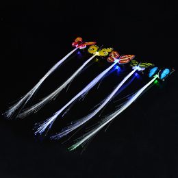 Creative colorful butterfly luminous braided LED fiber pigtail wig concert cheer props wholesale Flashing Hair Braid