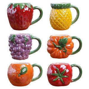 Créatif coloré fruit en céramique tasse de fraises ananas tasse de tas de dessin animées fruits pour enfants tasses à lait de petit déjeuner pour enfants tasses