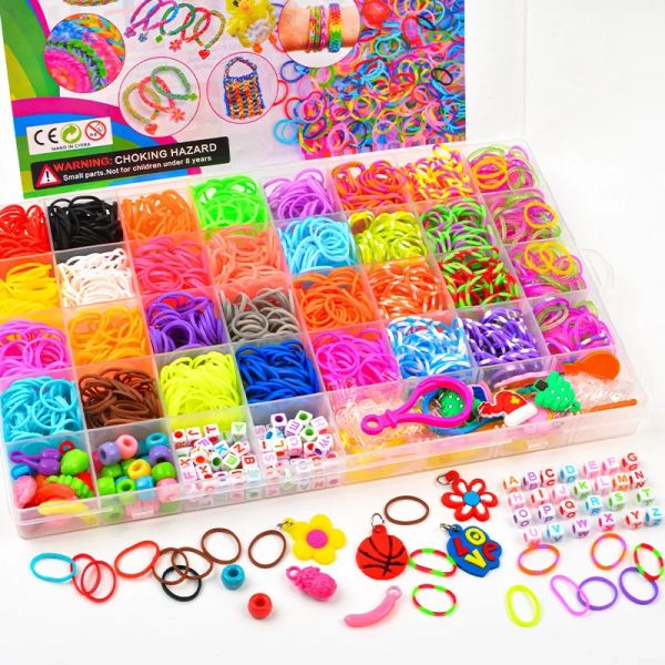 Creative Colorful Loom Bands Set Rainbow Bracelet Making Kit DIY Rubber Band Woven Bracelets Craft Toys for Girls Birthday