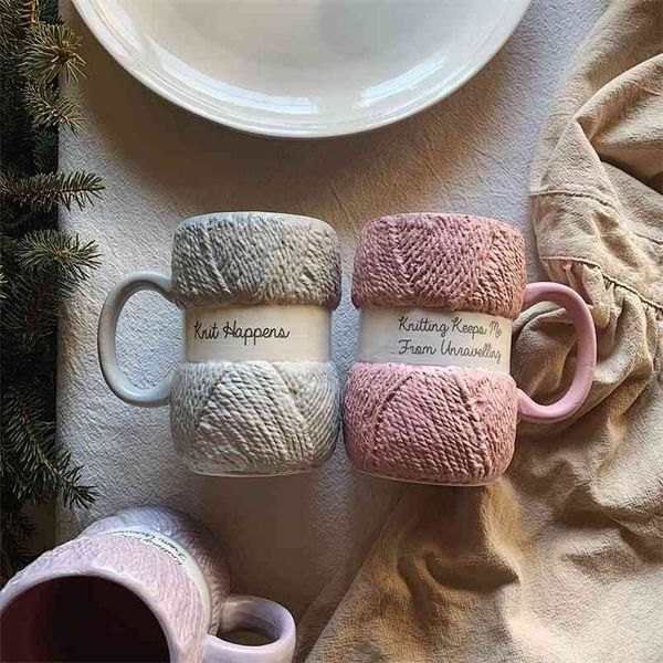 Tazas creativas de cerámica de lana de colores, taza de café, té de la leche, tazas de oficina, vasos, regalo de cumpleaños 210804