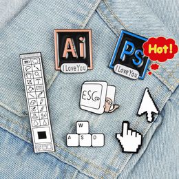 Outil informatique créatif broches clavier PS ESC étiquette métal émail broches sac Denim vêtements Badge accessoires cadeaux pour garçon