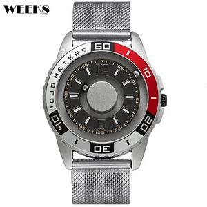 Creative Cool Dial horloges voor mannen kwarts horloge sportontwerp magnetische bal zwart roestvrijstalen riemband heren polshorloges 240422