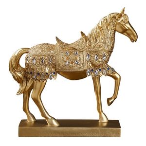 Creatieve Ambachten Hars Decoratieve Objecten Gouden Oorlogspaard Standbeeld Sculptuur Modern Bureau Nordic Home Decor Accessoires Ornamenten