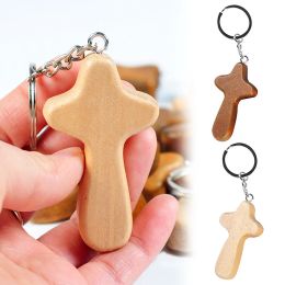 Porte-clés pendentif croix créatif, artisanat en bois, porte-clés de voiture, sac à dos, ornement suspendu, porte-clés pour prière, bijoux chrétien, cadeau