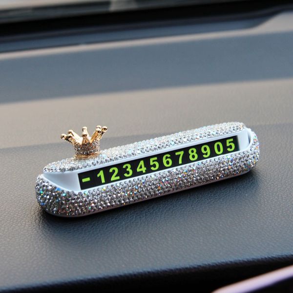 Créative Crown Rhingestones Temporary Car Parking Carte Numéro de téléphone Plaque de téléphone Plaque de téléphone Cartes Crystal Car Stickers Decor