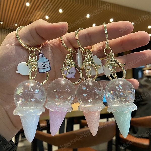 Creative Crystal Ice Cream Porte-clés De Luxe Flottant Étoile Lune Porte-clés Pour Femmes Sac Pendentif De Voiture Porte-clés