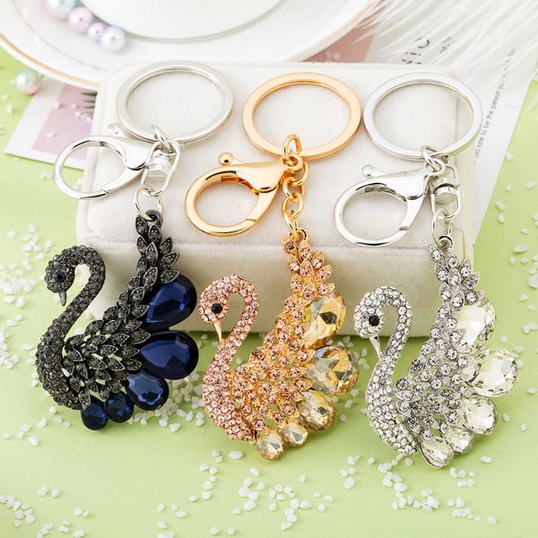 Porte-clés créatif en forme d'animal cygne en cristal, ensemble de diamants, petit sac en alliage, porte-clés de voiture, bijoux, accessoires, cadeau en vrac