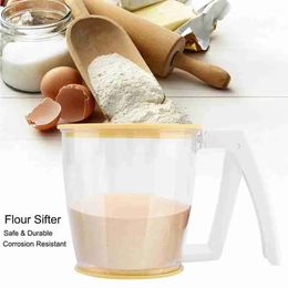 Tasse créative farine d'assistance à tamis en plastique en plastique sucre en poudre de sucre en poudre de farine filtre à tamis avec un couvercle de cuisine à pâtisserie outils de cuisine