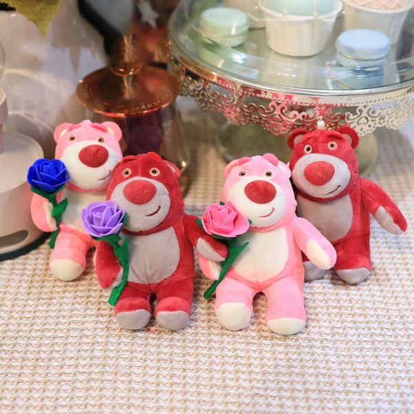 Créatif mignon 4 pouces Rose Strawberry Bear 10cm Big Ear Dog Machine Doll Doll Festival Toy Festival Birthday's Children's Day Couple Gift Sac Pendentif Pendentif Pendentif