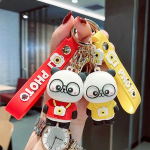 Creative Cute Cartoon Rode Panda Sleutelhanger Zachte Silica Gel Doll Auto Sleutelhanger Ring Ketting Tas Hanger Sieraden Accessoire G1019