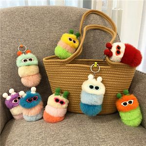 Creatief schattige Caterpillar Keychain Cartoon Pluche Poll Bag Keychains hanger auto sleutelhanger sieraden cadeau