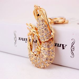 Créatif mignon encerclé de diamants crevette porte-clés homard porte-clés métal pendentif accessoires petit cadeau cadeau