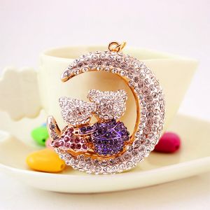 Creative mignon diamant lune ours porte-clés femmes sac accessoires dessin animé ours couple métal pendentif porte-clés