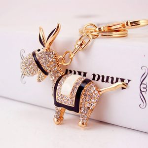 Créatif mignon diamant petit donkey voiture porte-clés chaîne animal en métal pendentif femme accessoires porte-clés chaîne petit cadeau