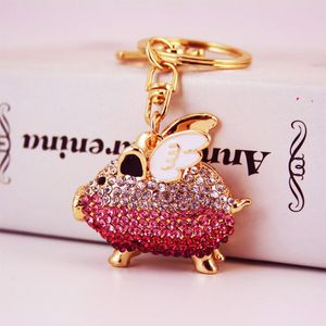 Creative mignon diamant ailes cochon porte-clés zodiaque cochon animal porte-clés pendentif en métal femmes sac accessoires