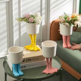 Creatieve schattige handgeschilderde laarzen GooseFoot -vorm vazen ​​keramische decoratieve bloem vaasvulling tafelopslag container home decor hkd230823