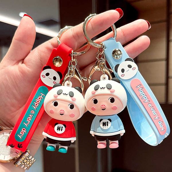 Creative mignon cochon poupée porte-clés dessin animé classique musique Panda Animal clé porte-clés pour femmes sac pendentif cadeau voiture porte-clés G1019