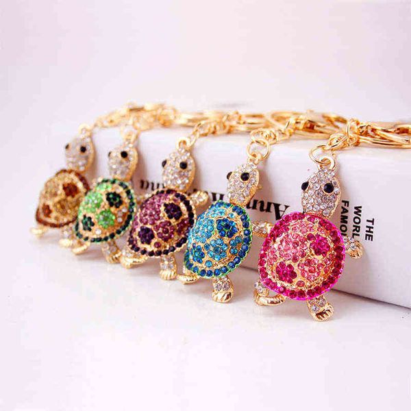 Creative mignon strass porte-clés série marine petite tortue voiture porte-clés femmes sac accessoires porte-clés animal métal pendentif AA220318