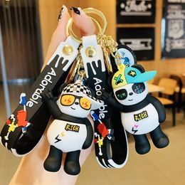 Creatieve Leuke Rijke Panda Sleutelhanger Auto Bagage Key Charm Tas Sieraden Hanger Cartoon Animal Sleutelhanger Ring Keyfob