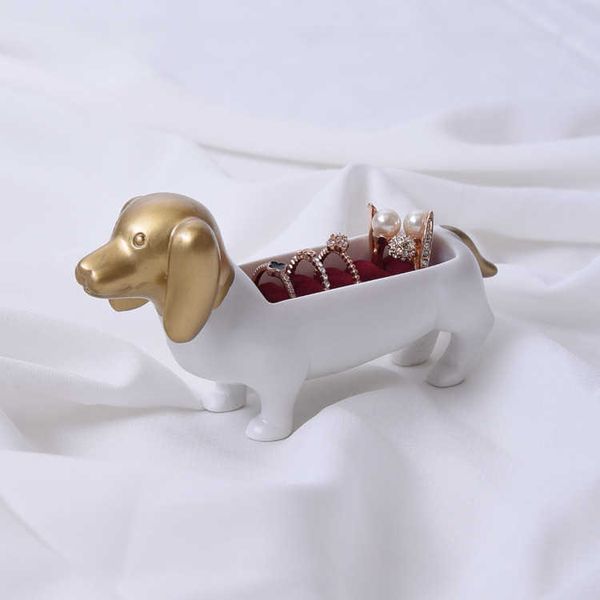 Creative teckel chien anneau boîte à bijoux support de rangement or affichage accessoires ornements mignon chiens 210804